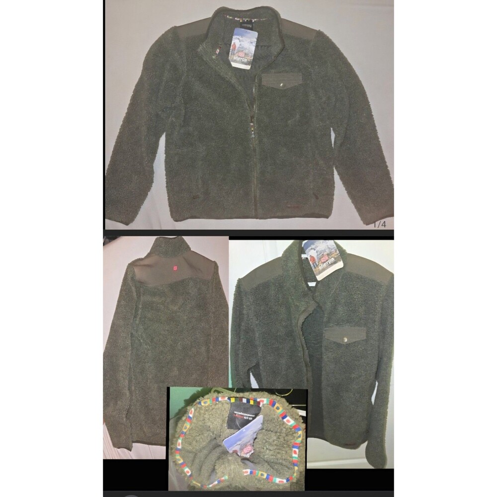 Fleece Jacket Sherpa Mens SZ L Outdoor Workwear Military Textured Warm Quality